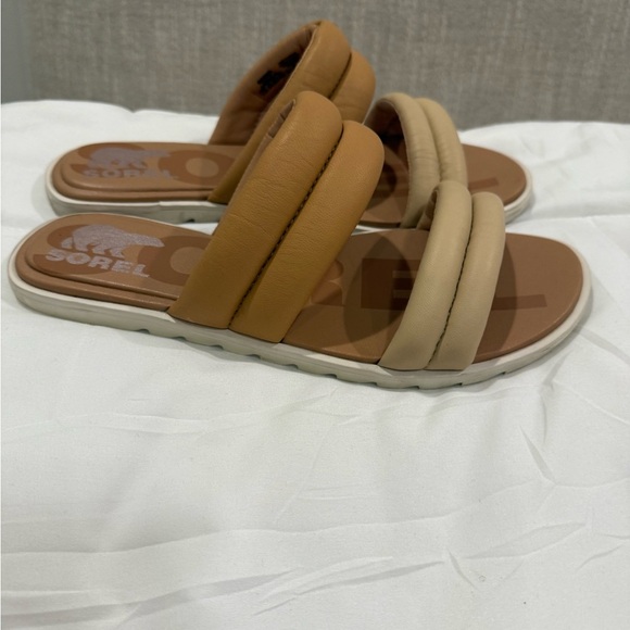 Sorel Sorel Ella II Puff Slides Women's Stylish Tan and Cream Women's Size 7.5 - Picture 3 of 5